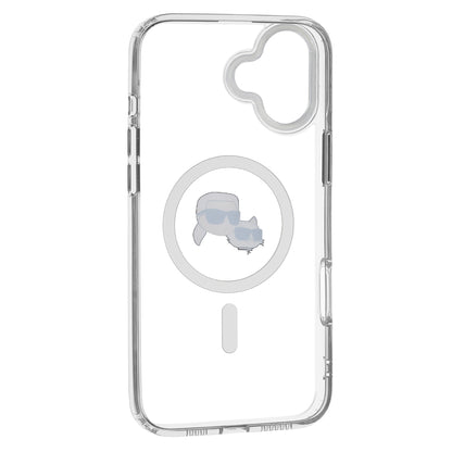 Калъф MagSafe за Apple iPhone 16, Karl Lagerfeld, IML Metal Karl & Choupette's Heads, Бял