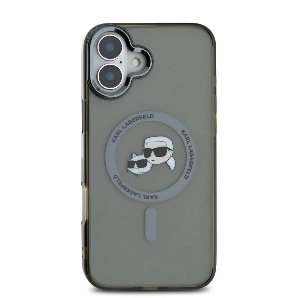 Калъф MagSafe за Apple iPhone 16, Karl Lagerfeld, IML Metal Karl & Choupette's Heads, Черен