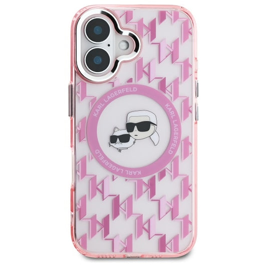 Калъф MagSafe за Apple iPhone 16, Karl Lagerfeld, IML Monogram Karl & Choupette's Heads, Розов