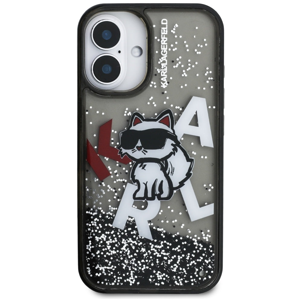 Калъф MagSafe за Apple iPhone 16, Karl Lagerfeld, Liquid Glitter Choupette Logo, Черен