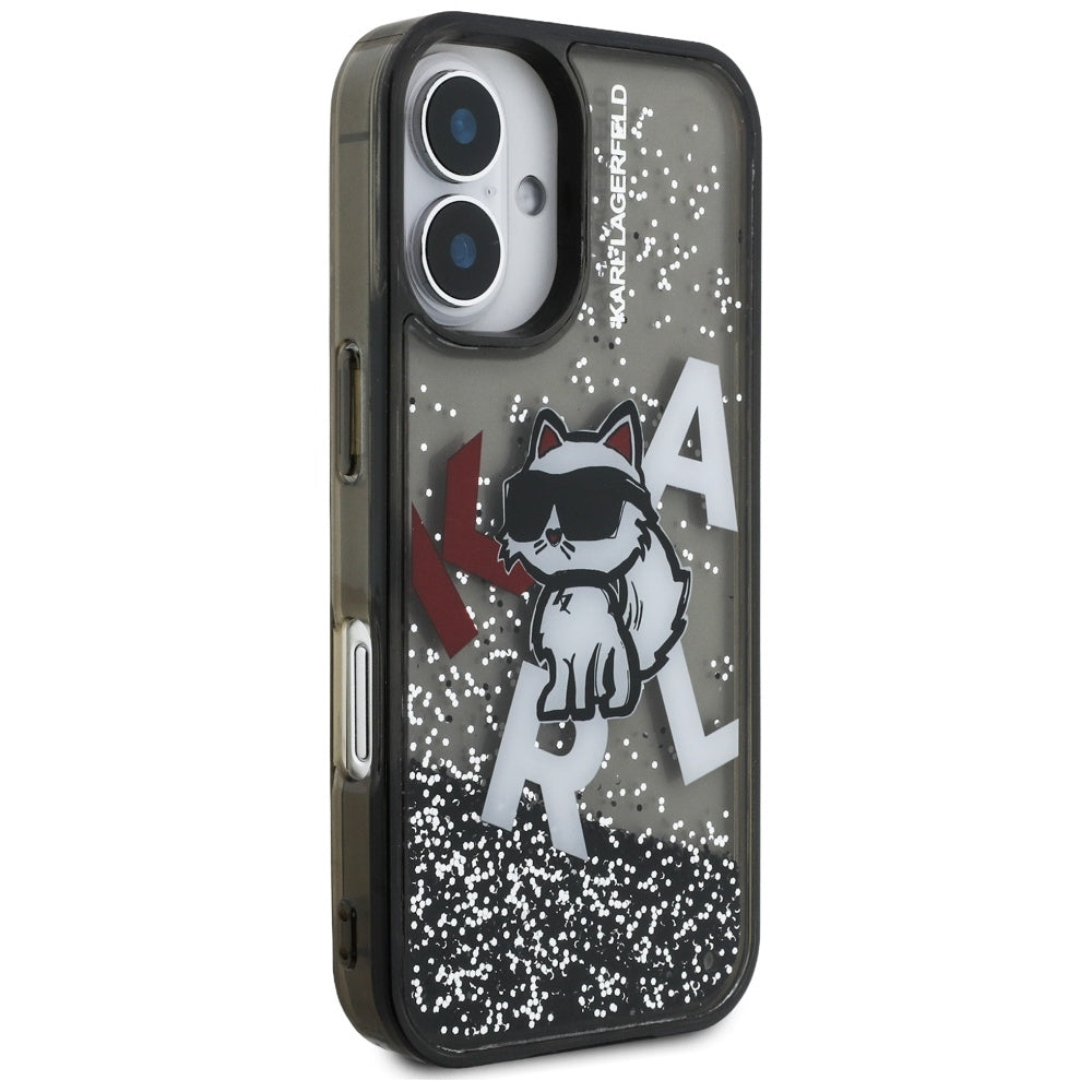 Калъф MagSafe за Apple iPhone 16, Karl Lagerfeld, Liquid Glitter Choupette Logo, Черен