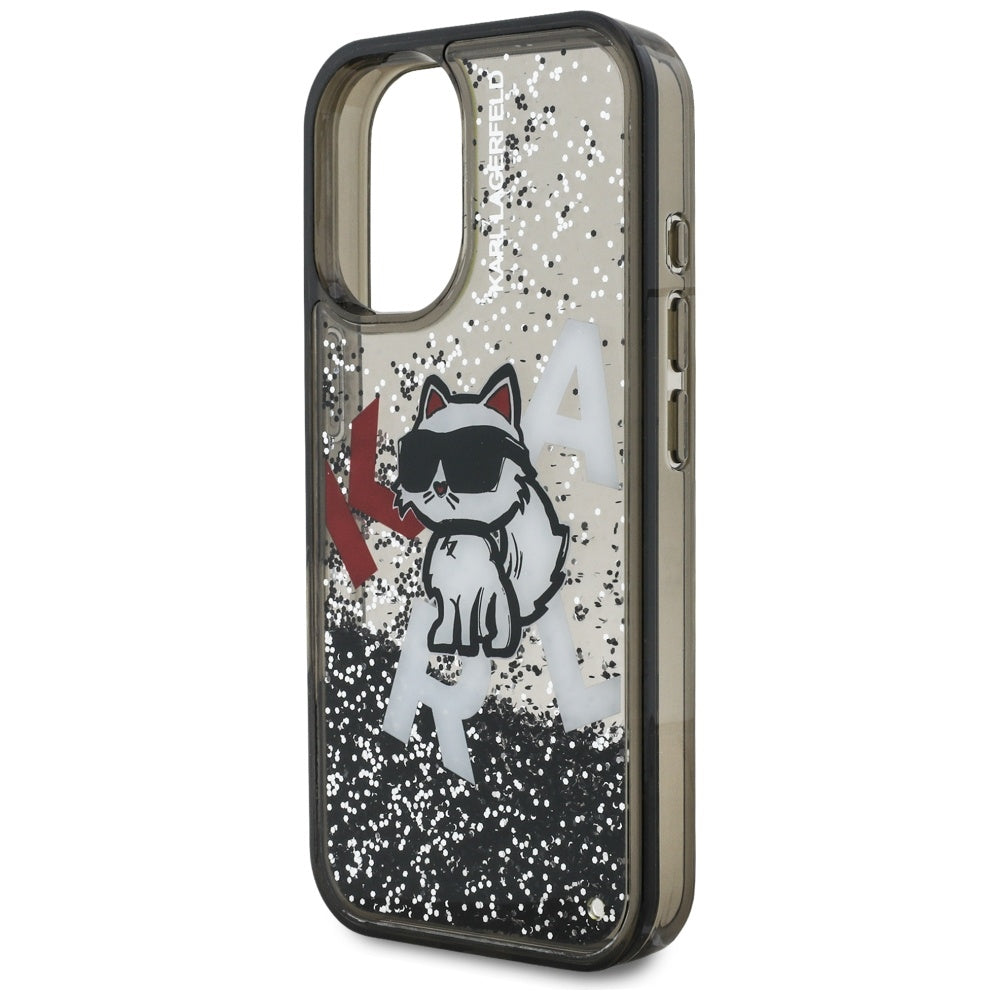 Калъф MagSafe за Apple iPhone 16, Karl Lagerfeld, Liquid Glitter Choupette Logo, Черен