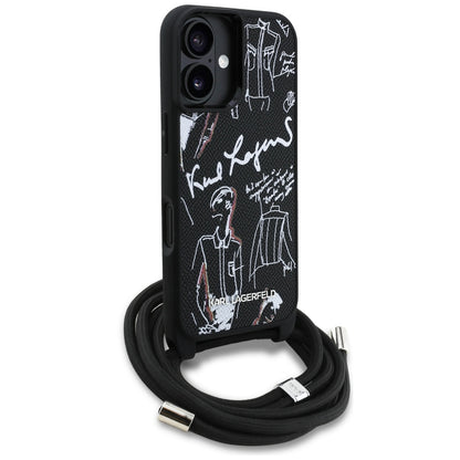 Калъф MagSafe за Apple iPhone 16, Karl Lagerfeld, Saffiano Crossbody, Черен