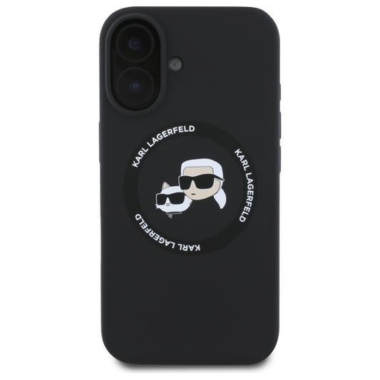 Калъф MagSafe за Apple iPhone 16, Karl Lagerfeld, Силикон Karl & Choupette's Heads, Черен