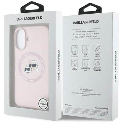 Калъф MagSafe за Apple iPhone 16, Karl Lagerfeld, Силикон Karl & Choupette's Heads, Розов