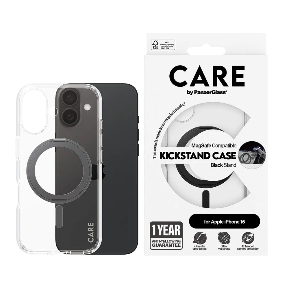 Калъф MagSafe за Apple iPhone 16, PanzerGlass, с функция стойка, прозрачен черен