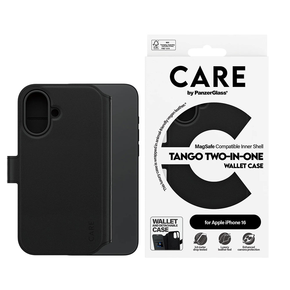 Калъф MagSafe за Apple iPhone 16, PanzerGlass, Care Feature Tango Two-in-One, Черен
