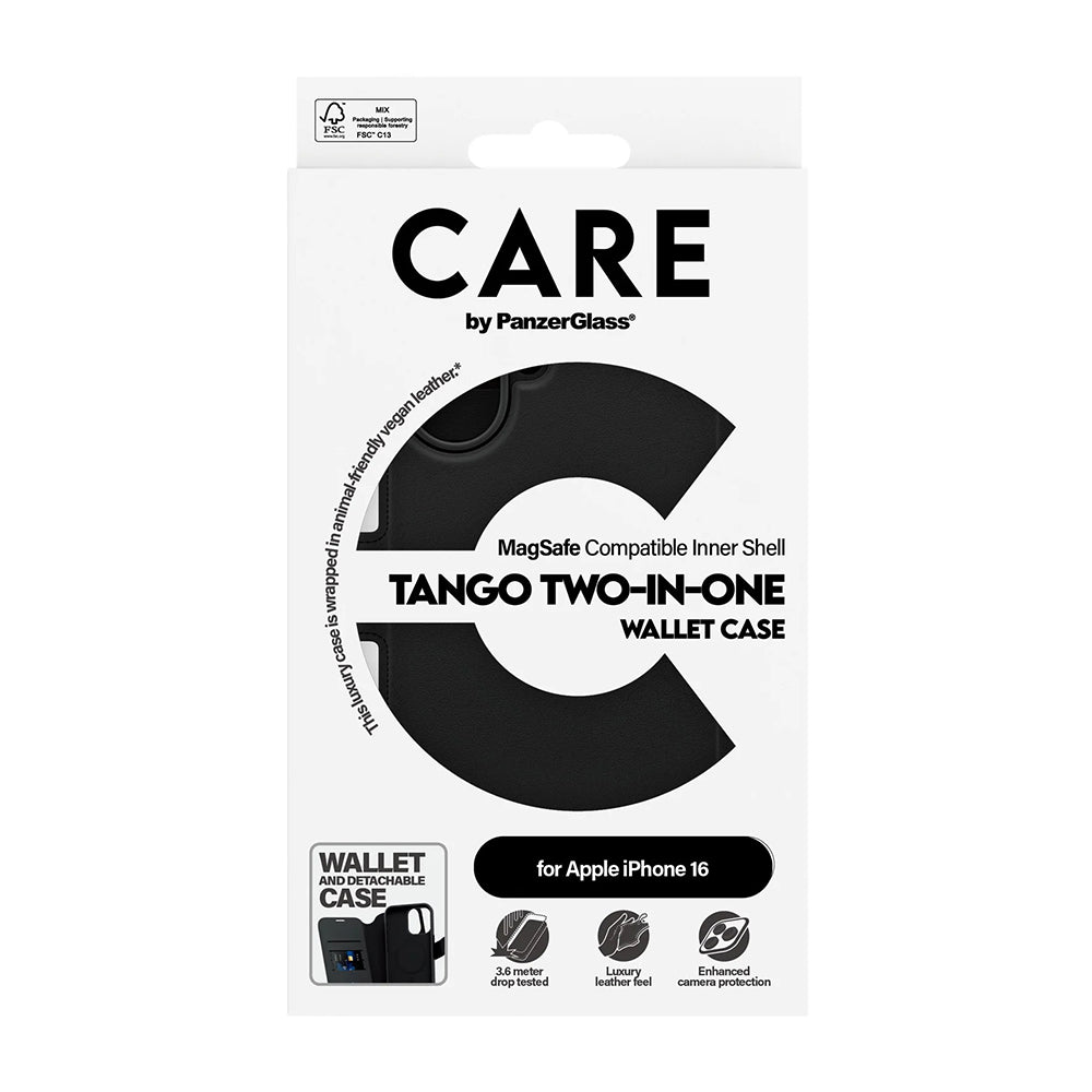 Калъф MagSafe за Apple iPhone 16, PanzerGlass, Care Feature Tango Two-in-One, Черен