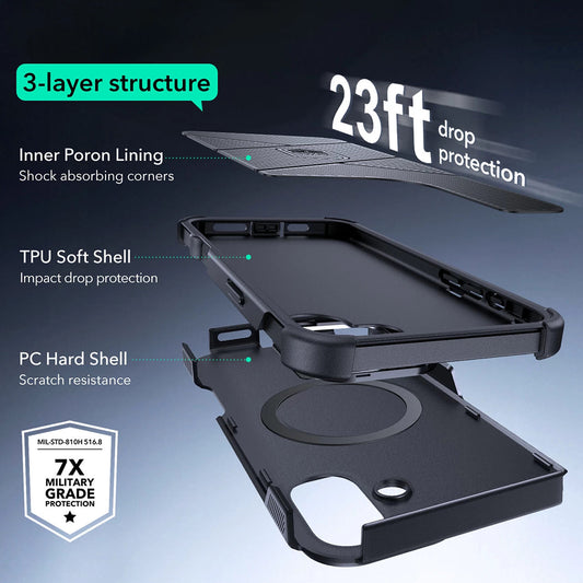 Калъф MagSafe за Apple iPhone 16 Plus, ESR, Cyber Armor Kickstand, Черен