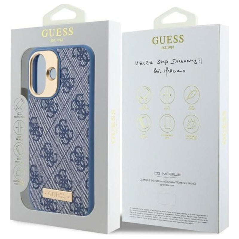 Калъф MagSafe за Apple iPhone 16 Plus, Guess, 4G Logo Plate, Син