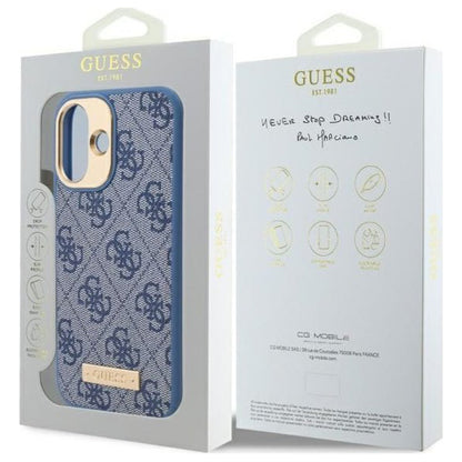 Калъф MagSafe за Apple iPhone 16 Plus, Guess, 4G Logo Plate, Син