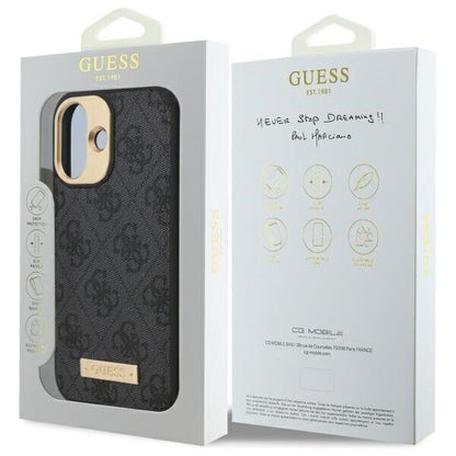 Калъф MagSafe за Apple iPhone 16 Plus, Guess, 4G Logo Plate, Черен