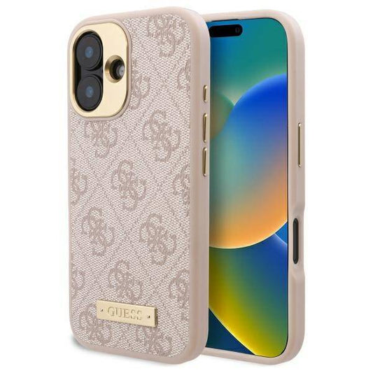 Калъф MagSafe за Apple iPhone 16 Plus, Guess, 4G Logo Plate, Розов