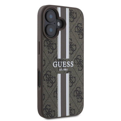 Калъф MagSafe за Apple iPhone 16 Plus, Guess, 4G Printed Stripes, Кафяв