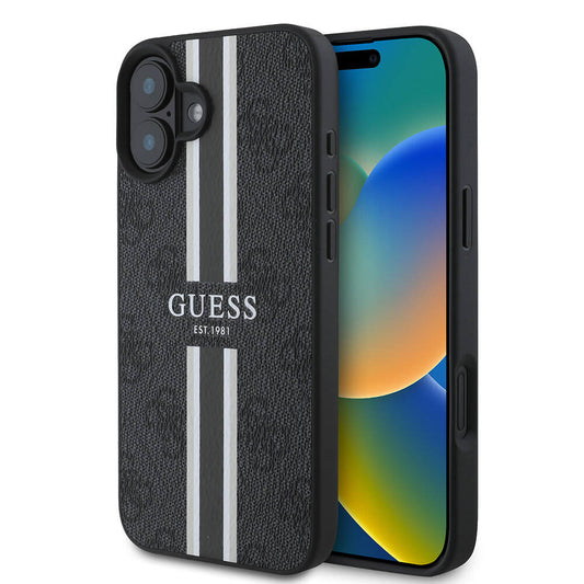 Калъф MagSafe за Apple iPhone 16 Plus, Guess, 4G Printed Stripes, Черен