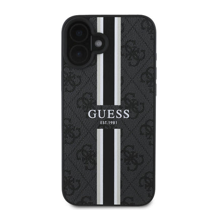 Калъф MagSafe за Apple iPhone 16 Plus, Guess, 4G Printed Stripes, Черен