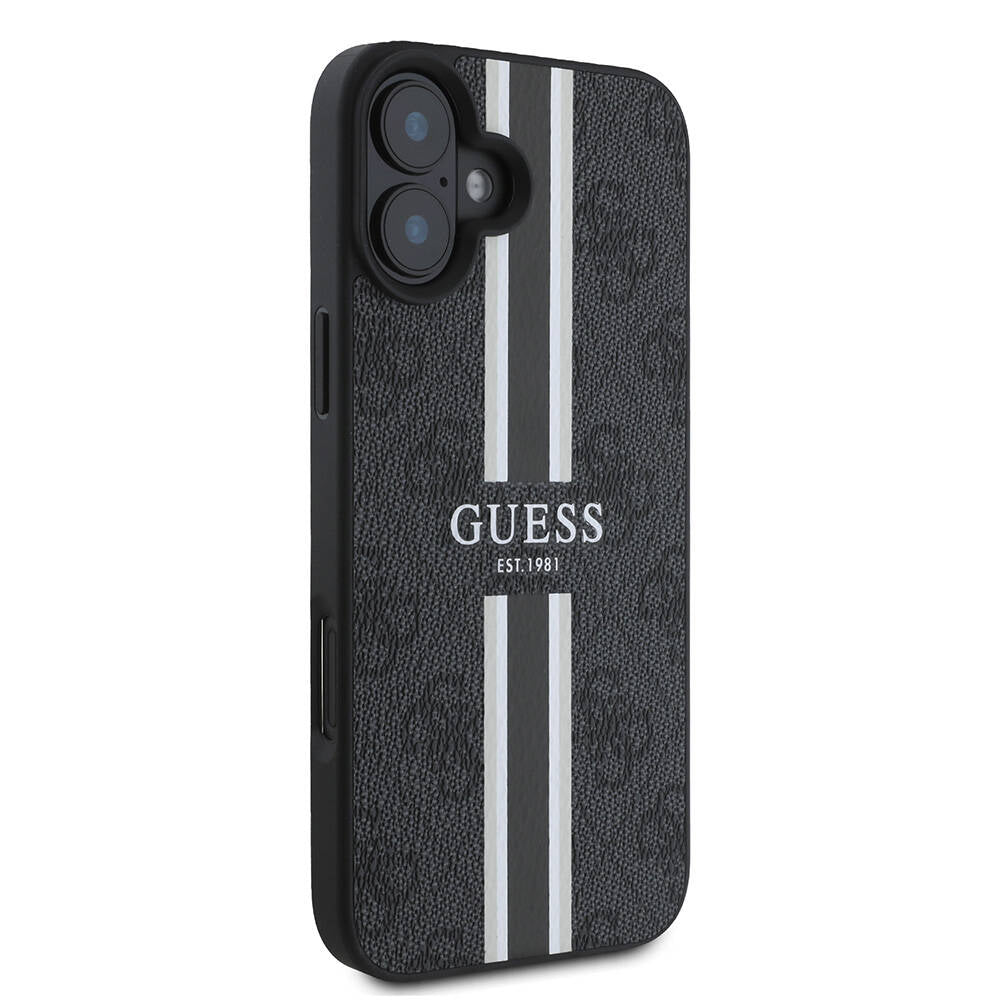 Калъф MagSafe за Apple iPhone 16 Plus, Guess, 4G Printed Stripes, Черен