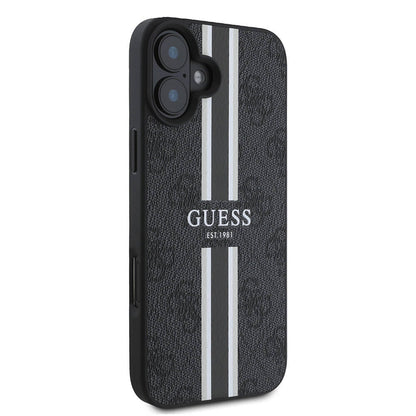 Калъф MagSafe за Apple iPhone 16 Plus, Guess, 4G Printed Stripes, Черен