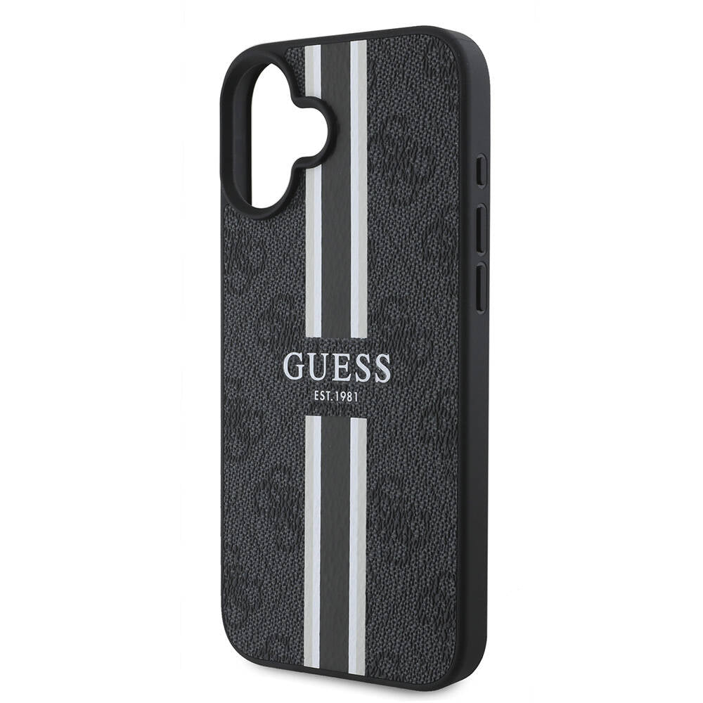 Калъф MagSafe за Apple iPhone 16 Plus, Guess, 4G Printed Stripes, Черен