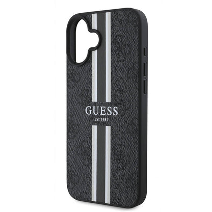 Калъф MagSafe за Apple iPhone 16 Plus, Guess, 4G Printed Stripes, Черен