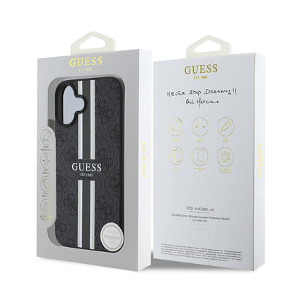 Калъф MagSafe за Apple iPhone 16 Plus, Guess, 4G Printed Stripes, Черен