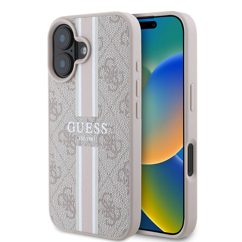 Калъф MagSafe за Apple iPhone 16 Plus, Guess, 4G Printed Stripes, Розов