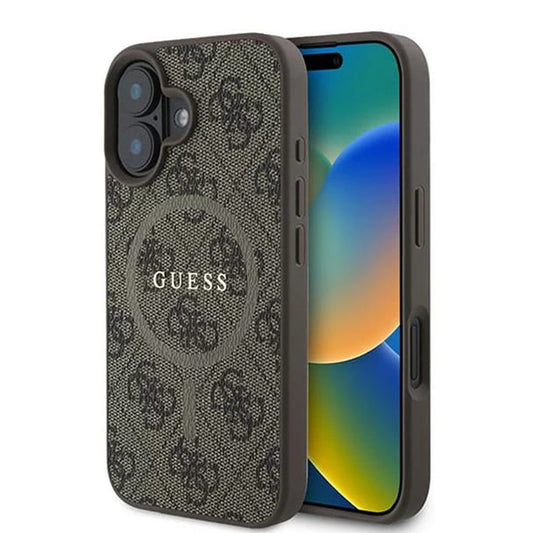 Калъф MagSafe за Apple iPhone 16 Plus, Guess, 4G Ring Classic Logo, Кафяв