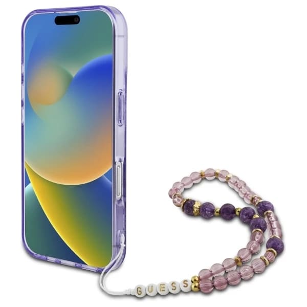 Калъф MagSafe за Apple iPhone 16 Plus, Guess, IML Flowers with Pearl Strap, Лилав