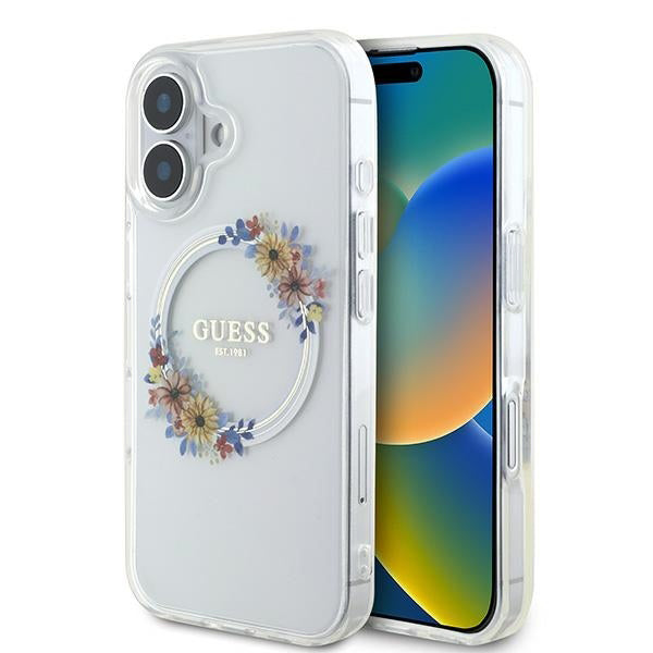 Калъф MagSafe за Apple iPhone 16 Plus, Guess, IML Flowers Wreath, Прозрачен