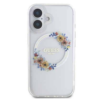 Калъф MagSafe за Apple iPhone 16 Plus, Guess, IML Flowers Wreath, Прозрачен