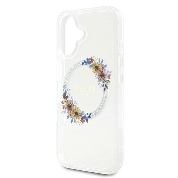 Калъф MagSafe за Apple iPhone 16 Plus, Guess, IML Flowers Wreath, Прозрачен
