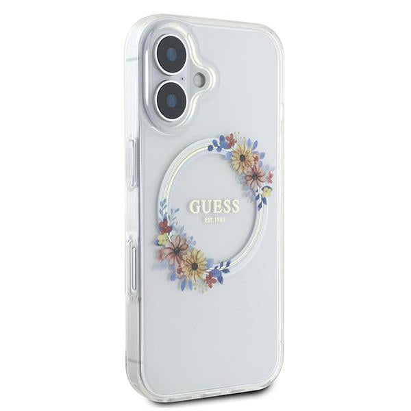 Калъф MagSafe за Apple iPhone 16 Plus, Guess, IML Flowers Wreath, Прозрачен