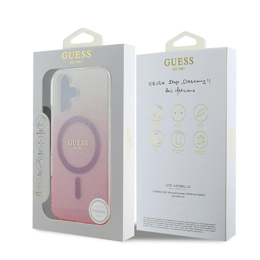 Калъф MagSafe за Apple iPhone 16 Plus, Guess, IML Glitter Gradient, Розов