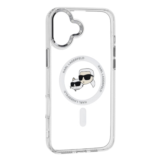 Калъф MagSafe за Apple iPhone 16 Plus, Karl Lagerfeld, IML Metal Karl & Choupette's Heads, Бял