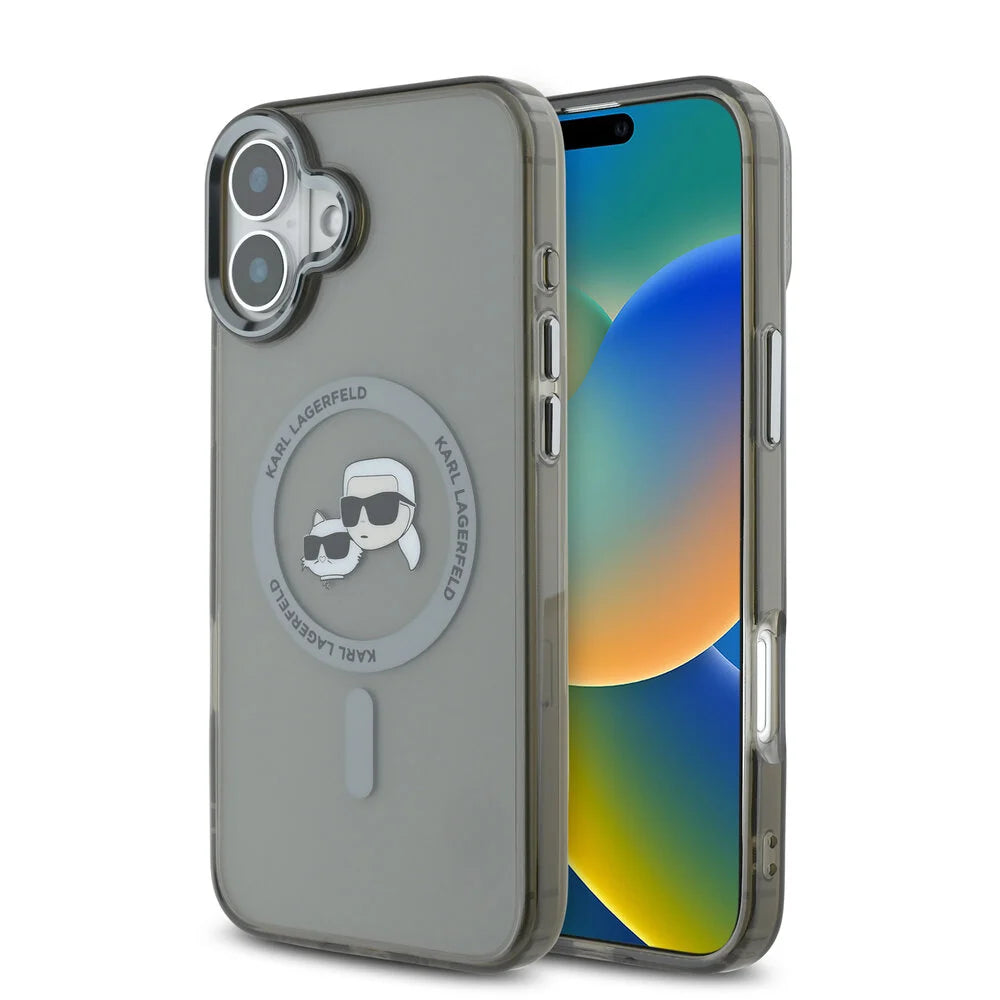 Калъф MagSafe за Apple iPhone 16 Plus, Karl Lagerfeld, IML Metal Karl & Choupette's Heads, Черен