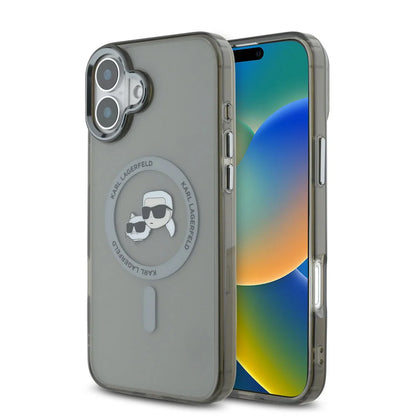 Калъф MagSafe за Apple iPhone 16 Plus, Karl Lagerfeld, IML Metal Karl & Choupette's Heads, Черен