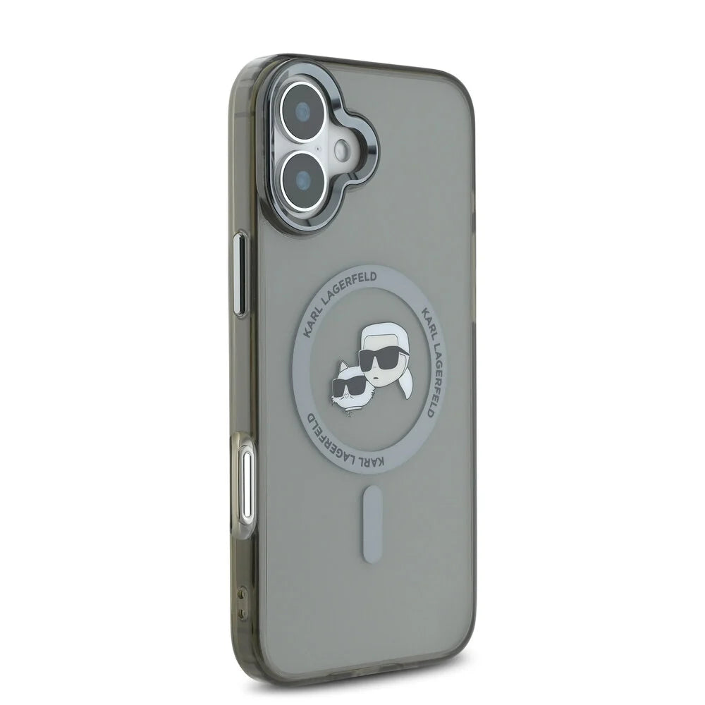 Калъф MagSafe за Apple iPhone 16 Plus, Karl Lagerfeld, IML Metal Karl & Choupette's Heads, Черен