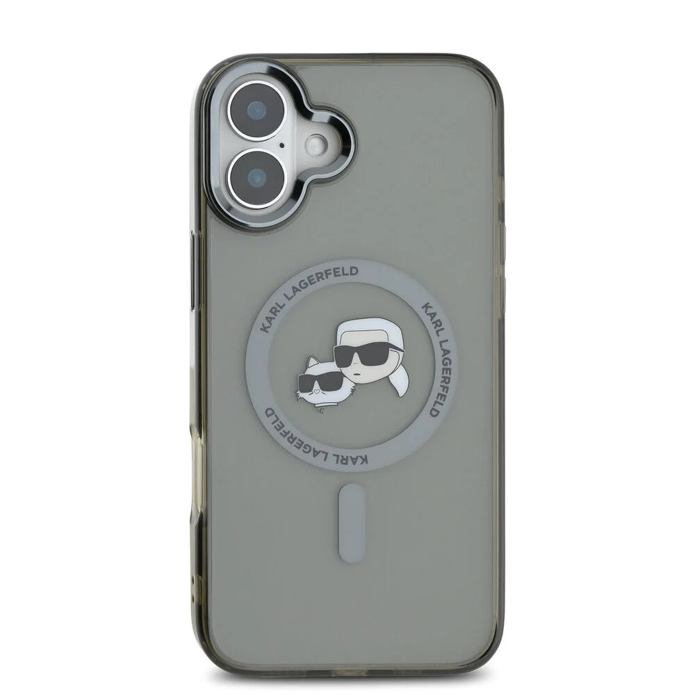 Калъф MagSafe за Apple iPhone 16 Plus, Karl Lagerfeld, IML Metal Karl & Choupette's Heads, Черен