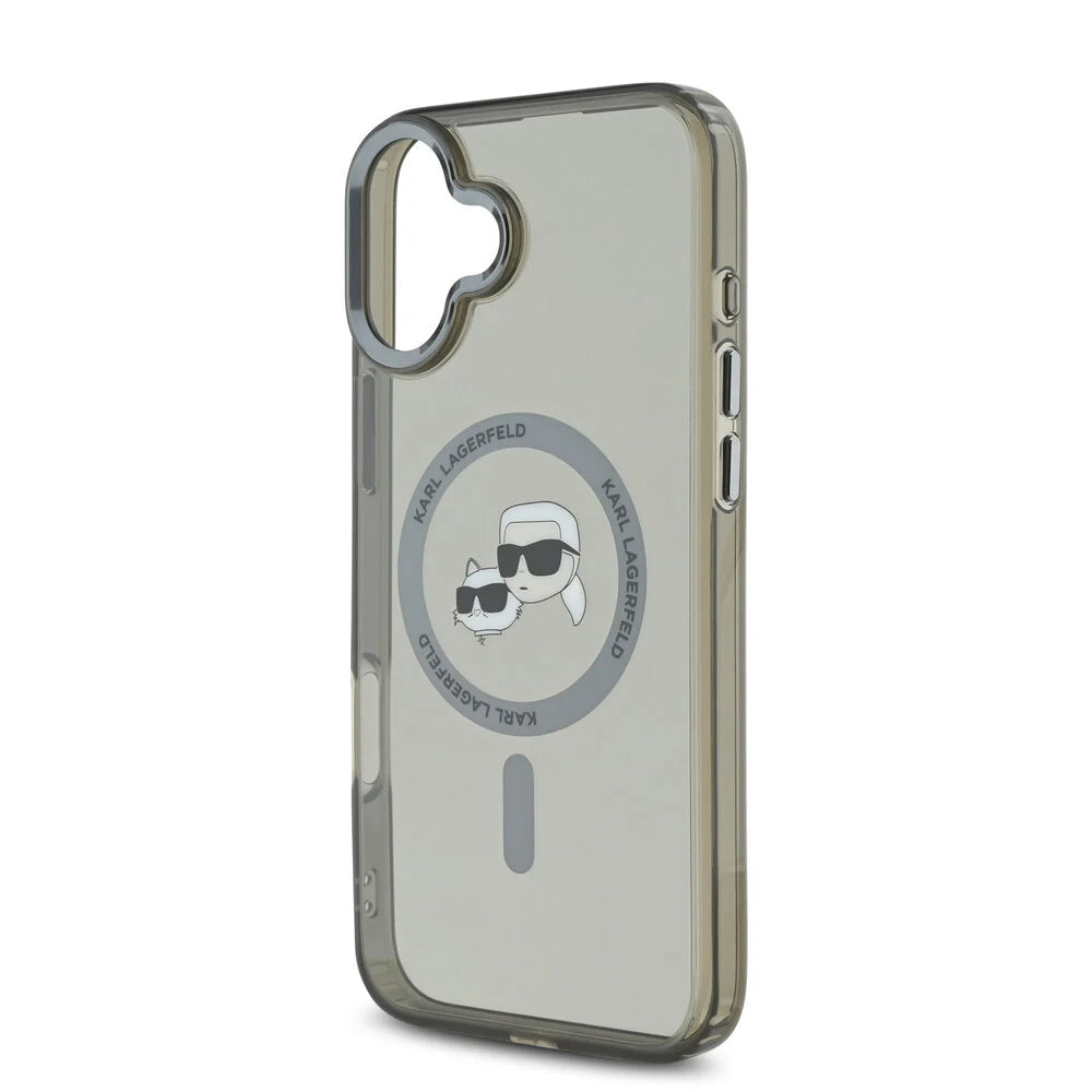 Калъф MagSafe за Apple iPhone 16 Plus, Karl Lagerfeld, IML Metal Karl & Choupette's Heads, Черен