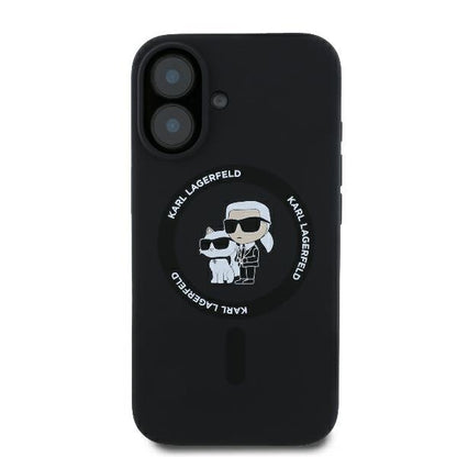 Калъф MagSafe за Apple iPhone 16 Plus, Karl Lagerfeld, Silicone Ring Karl & Choupette, Черен