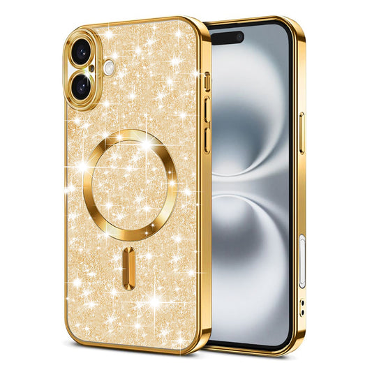 Калъф MagSafe за Apple iPhone 16 Plus, Techsuit, Luxury Glitter, Златист