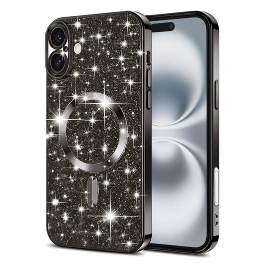 Калъф MagSafe за Apple iPhone 16 Plus, Techsuit, Luxury Glitter, Черен