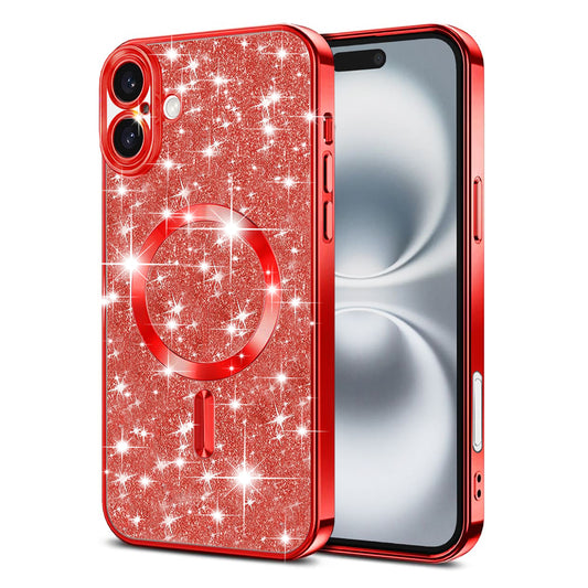 Калъф MagSafe за Apple iPhone 16 Plus, Techsuit, Luxury Glitter, Червен