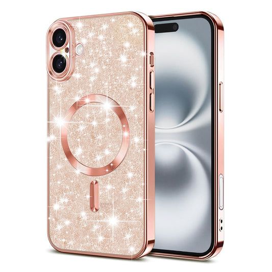 Калъф MagSafe за Apple iPhone 16 Plus, Techsuit, Luxury Glitter, Розово злато