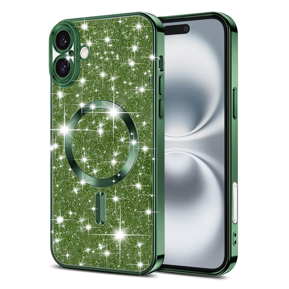 Калъф MagSafe за Apple iPhone 16 Plus, Techsuit, Luxury Glitter, Тъмнозелен
