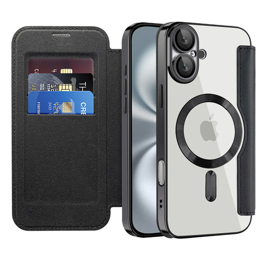 Калъф MagSafe за Apple iPhone 16 Plus, Techsuit, SmartMag Book, Черен