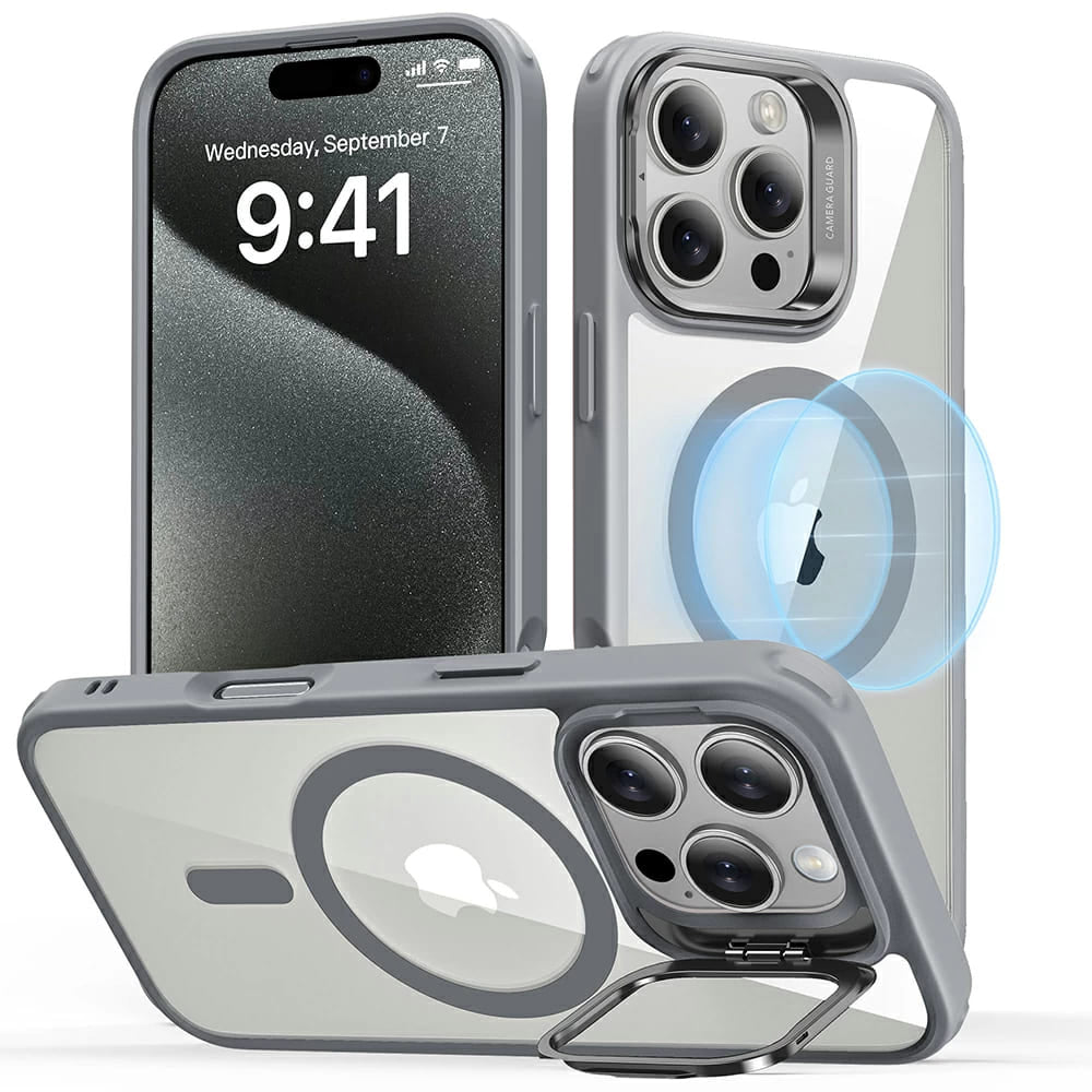 MagSafe Case for Apple iPhone 16 Pro, ESR, Classic Hybrid Kickstand, Transparent Gray