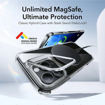 Калъф MagSafe за Apple iPhone 16 Pro, ESR, Classic Hybrid Kickstand, Прозрачен черен