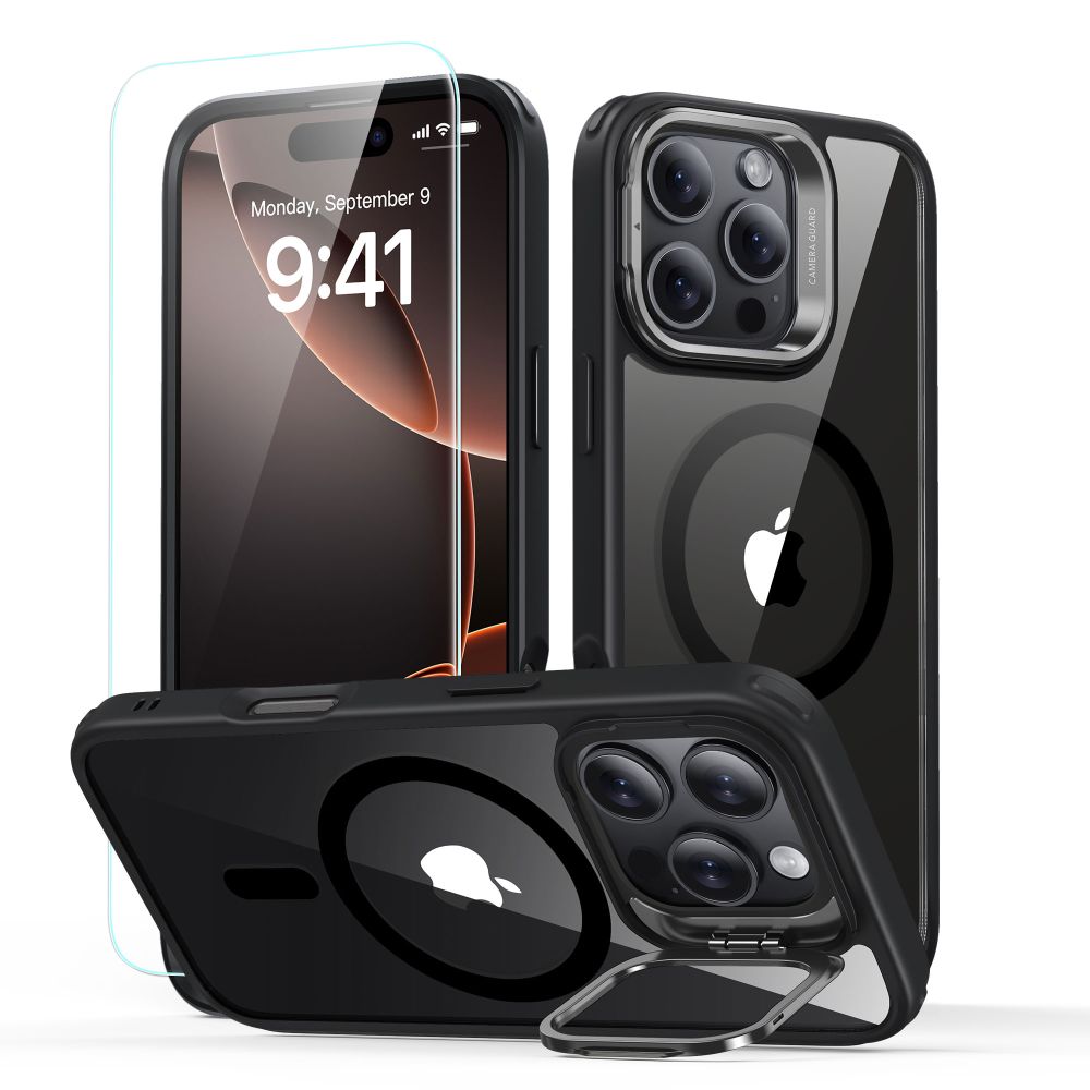 Калъф MagSafe за Apple iPhone 16 Pro, ESR, Classic Hybrid Kickstand със защита за екрана, Прозрачен Черен