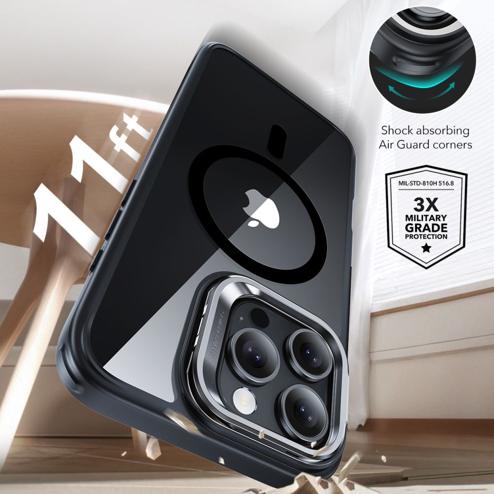 Калъф MagSafe за Apple iPhone 16 Pro, ESR, Classic Hybrid Kickstand със защита за екрана, Прозрачен Черен